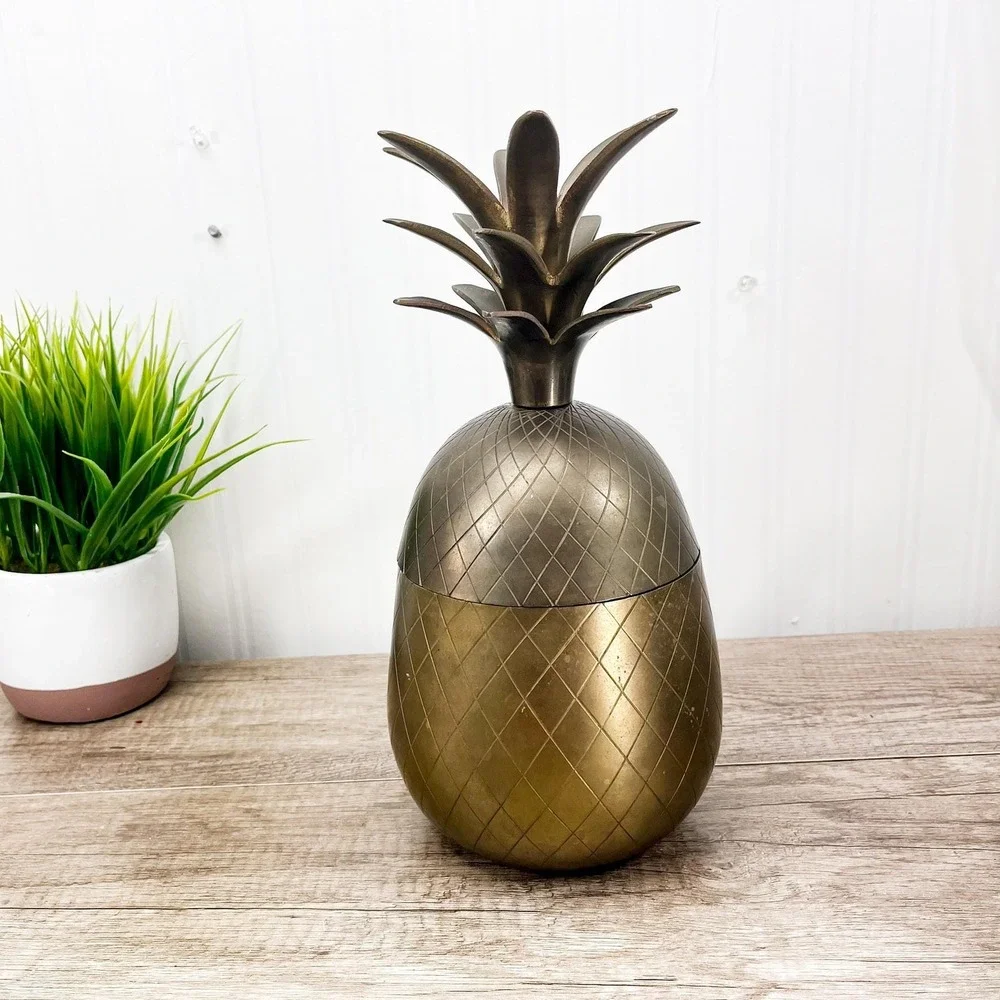Vintage Solid Brass Pineapple Storage: Hollywood Regency Bookshelf Decor‎